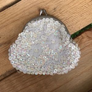 White sequin coin purse